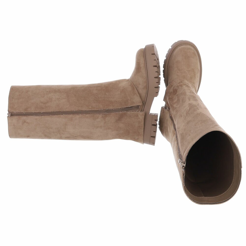 BOTTES HAUTES BEIGE ASPECT DAIM – EFFET GUÊTRE, BOUCLES & ZIP ARGENTÉS MISS VERONICA