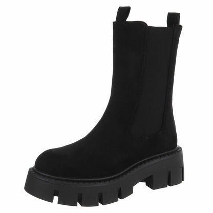 BOTTES CHELSEA NOIRES SUÉDINE PREMIUM – SEMELLE CRANTÉE PLATEFORME MISS AUDRINA