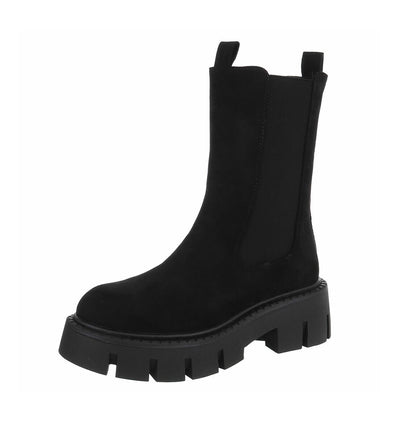 BOTTES CHELSEA NOIRES SUÉDINE PREMIUM – SEMELLE CRANTÉE PLATEFORME MISS AUDRINA