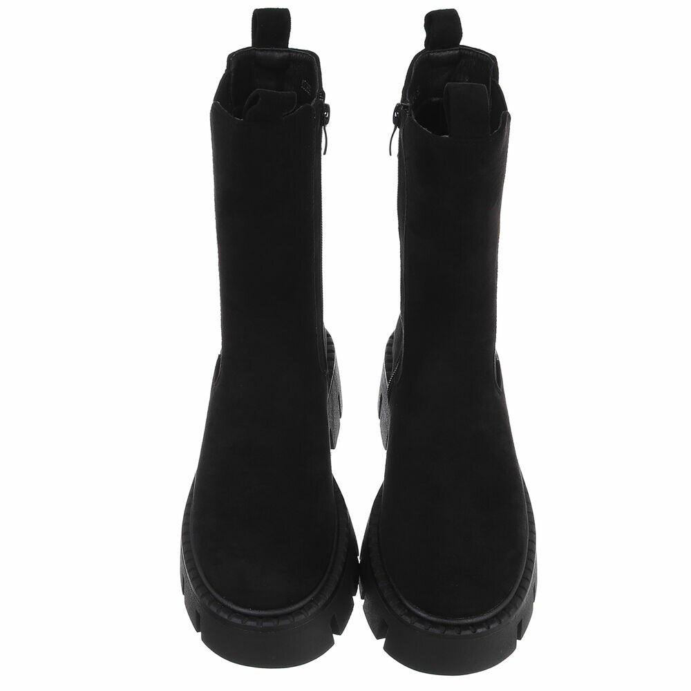BOTTES CHELSEA NOIRES SUÉDINE PREMIUM – SEMELLE CRANTÉE PLATEFORME MISS AUDRINA