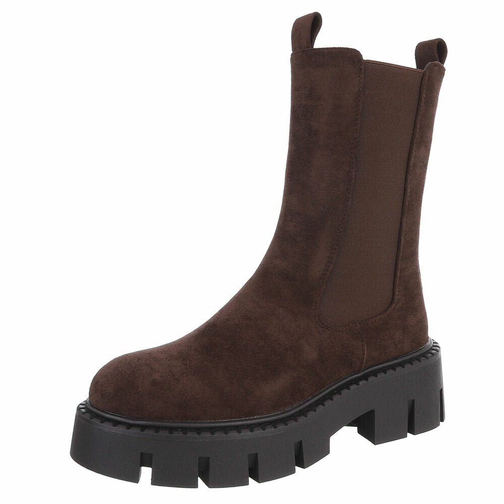 BOTTES CHELSEA MARRON SUÉDINE PREMIUM – SEMELLE CRANTÉE PLATEFORME MISS AUDRINA