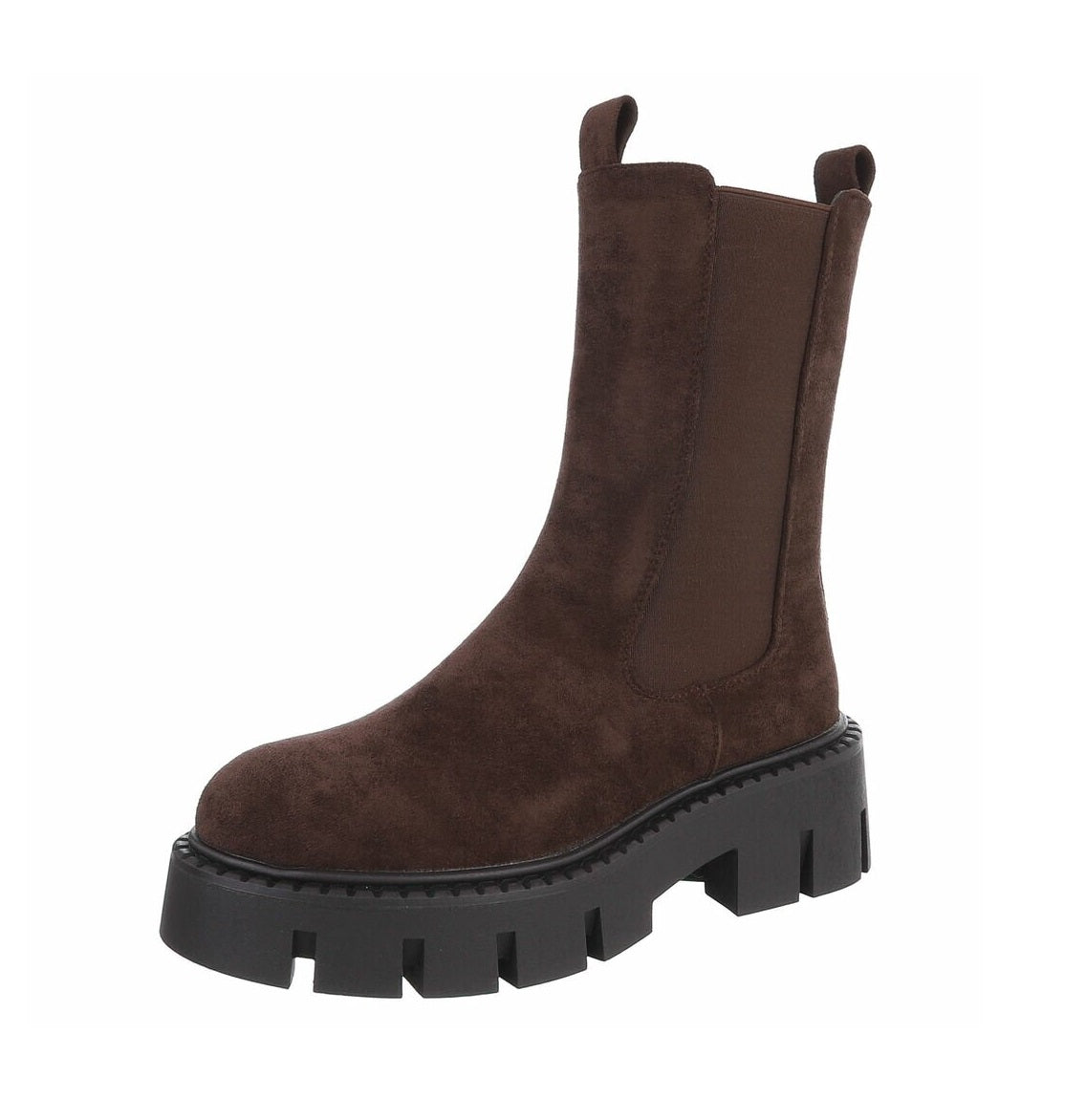 BOTTES CHELSEA MARRON SUÉDINE PREMIUM – SEMELLE CRANTÉE PLATEFORME MISS AUDRINA