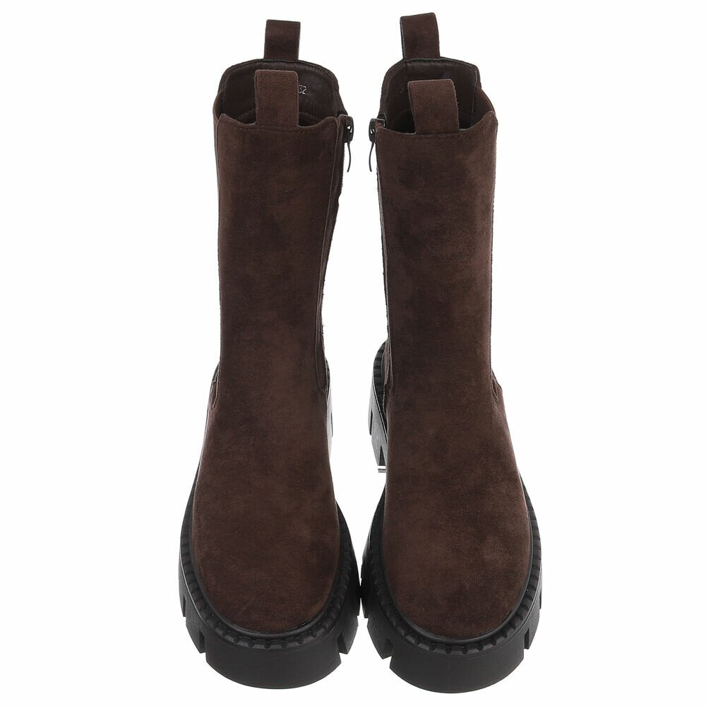 BOTTES CHELSEA MARRON SUÉDINE PREMIUM – SEMELLE CRANTÉE PLATEFORME MISS AUDRINA