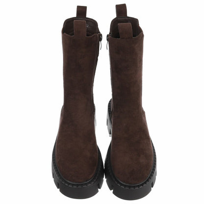 BOTTES CHELSEA MARRON SUÉDINE PREMIUM – SEMELLE CRANTÉE PLATEFORME MISS AUDRINA