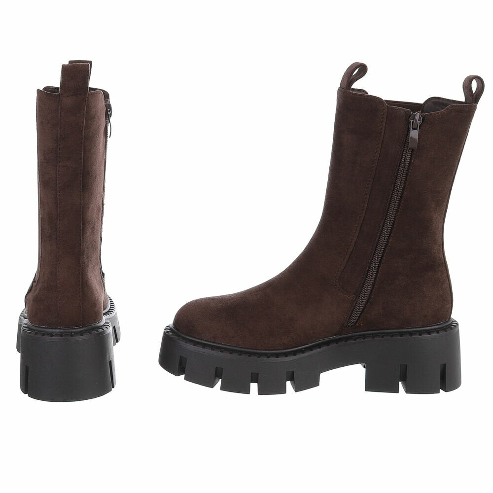 BOTTES CHELSEA MARRON SUÉDINE PREMIUM – SEMELLE CRANTÉE PLATEFORME MISS AUDRINA