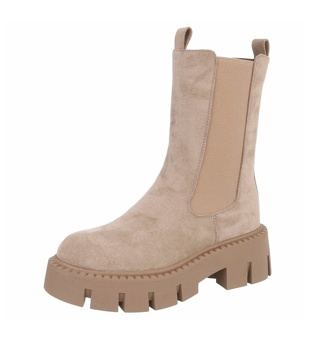 BOTTES CHELSEA BEIGE SUÉDINE PREMIUM – SEMELLE CRANTÉE PLATEFORME MISS AUDRINA