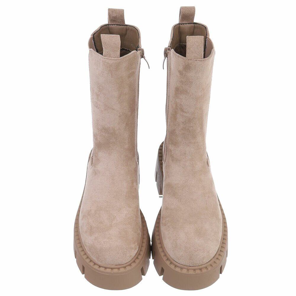 BOTTES CHELSEA BEIGE SUÉDINE PREMIUM – SEMELLE CRANTÉE PLATEFORME MISS AUDRINA