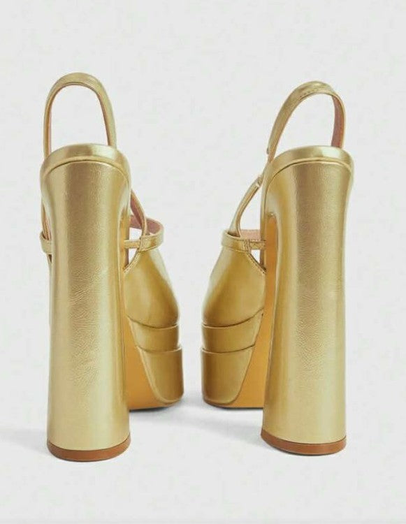 Escarpins Plateforme Slingback Dorés – Mary Jane à Talon Haut Épais MISS GINA OR