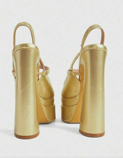 Escarpins Plateforme Slingback Dorés – Mary Jane à Talon Haut Épais MISS GINA OR