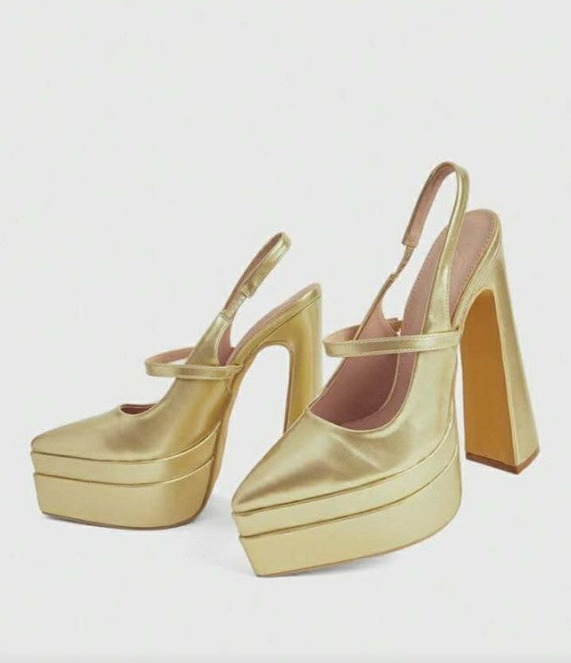 Escarpins Plateforme Slingback Dorés – Mary Jane à Talon Haut Épais MISS GINA OR
