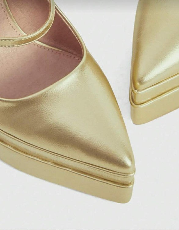 Escarpins Plateforme Slingback Dorés – Mary Jane à Talon Haut Épais MISS GINA OR