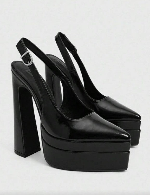 Escarpins Slingback à Plateforme XL – Vernis Noir MISS ADALINE NOIR