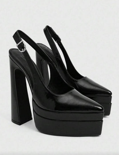 Escarpins Slingback à Plateforme XL – Vernis Noir MISS ADALINE NOIR