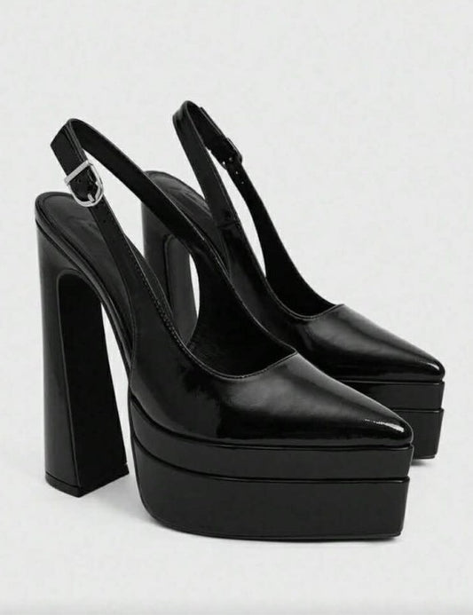 Escarpins Slingback à Plateforme XL – Vernis Noir MISS ADALINE NOIR