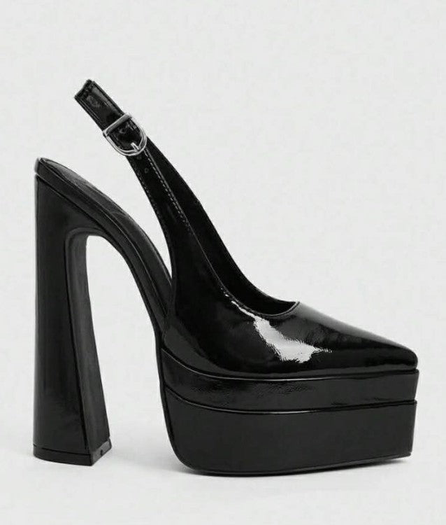 Escarpins Slingback à Plateforme XL – Vernis Noir MISS ADALINE NOIR