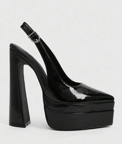 Escarpins Slingback à Plateforme XL – Vernis Noir MISS ADALINE NOIR