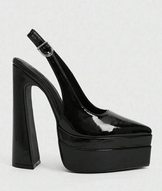 Escarpins Slingback à Plateforme XL – Vernis Noir MISS ADALINE NOIR