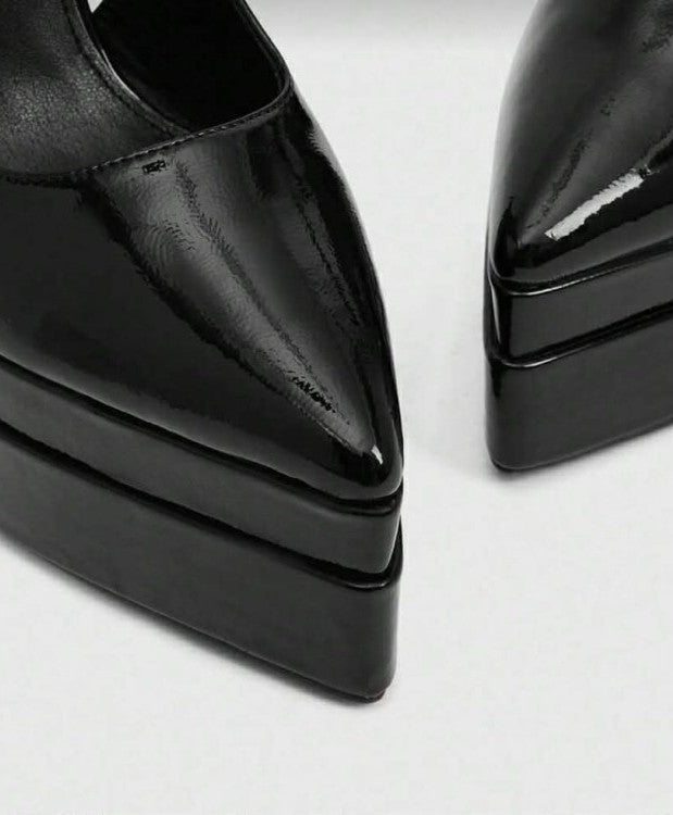 Escarpins Slingback à Plateforme XL – Vernis Noir MISS ADALINE NOIR
