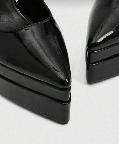 Escarpins Slingback à Plateforme XL – Vernis Noir MISS ADALINE NOIR