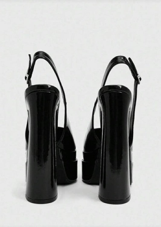 Escarpins Slingback à Plateforme XL – Vernis Noir MISS ADALINE NOIR