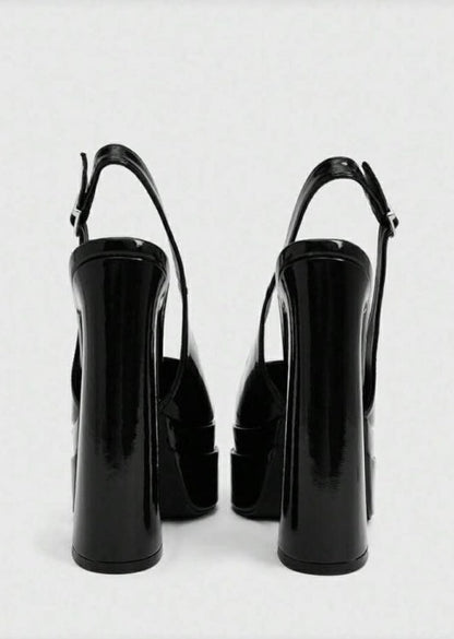 Escarpins Slingback à Plateforme XL – Vernis Noir MISS ADALINE NOIR