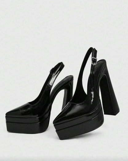 Escarpins Slingback à Plateforme XL – Vernis Noir MISS ADALINE NOIR