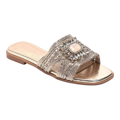 Mules plates bijoux – Élégance or