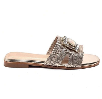 Mules plates bijoux – Élégance or