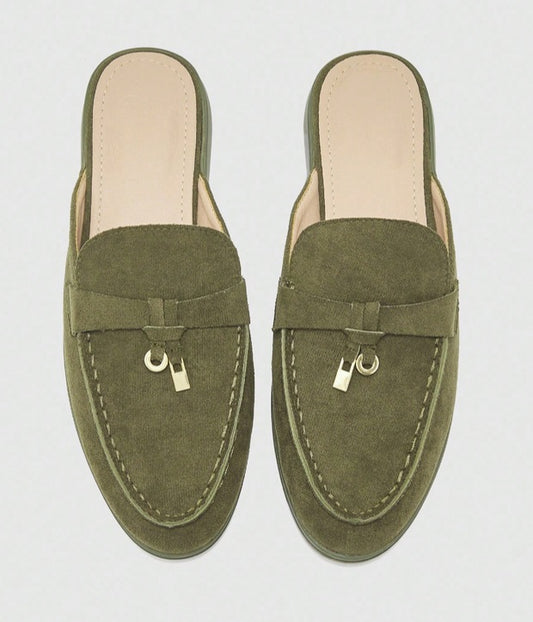 Mules Loafers khaki à Détails Bijoux