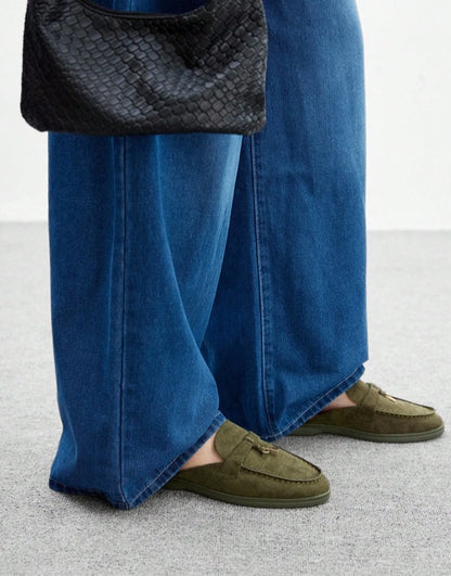Mules Loafers khaki à Détails Bijoux