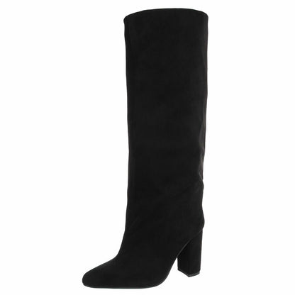 BOTTES HAUTES NOIRES SUÉDINE PREMIUM – TALON HAUT CARRÉ & BOUT POINTU MISS OLFA