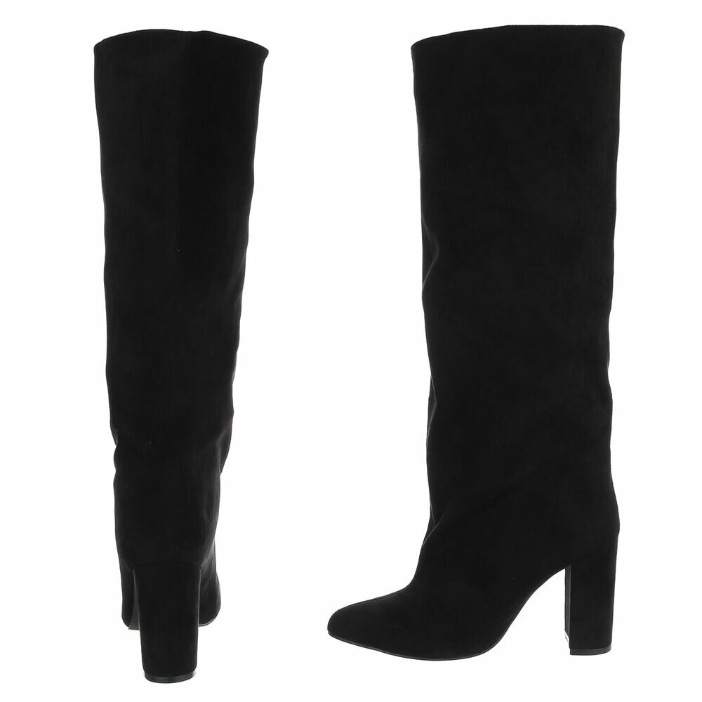 BOTTES HAUTES NOIRES SUÉDINE PREMIUM – TALON HAUT CARRÉ & BOUT POINTU MISS OLFA