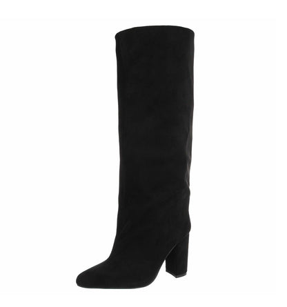 BOTTES HAUTES NOIRES SUÉDINE PREMIUM – TALON HAUT CARRÉ & BOUT POINTU MISS OLFA