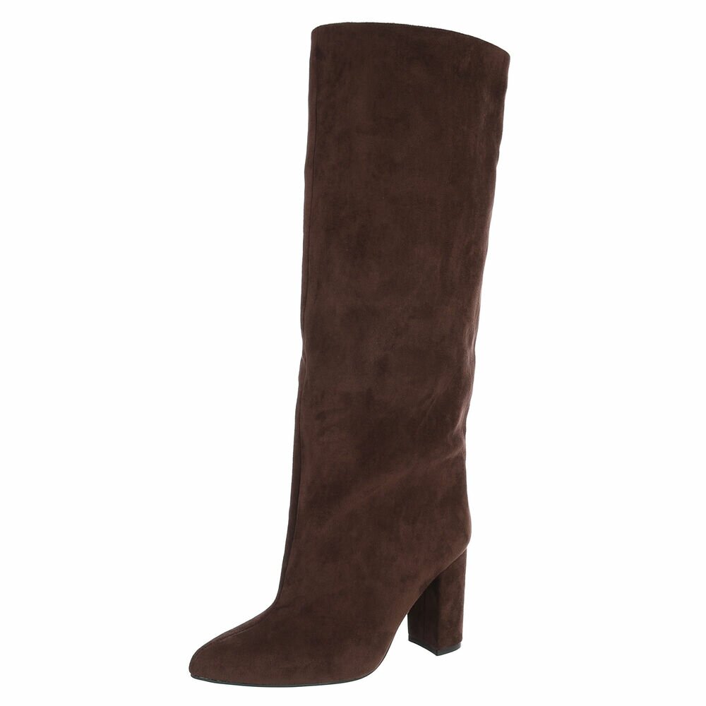 BOTTES HAUTES MARRON SUÉDINE PREMIUM – TALON HAUT CARRÉ & BOUT POINTU MISS OLFA
