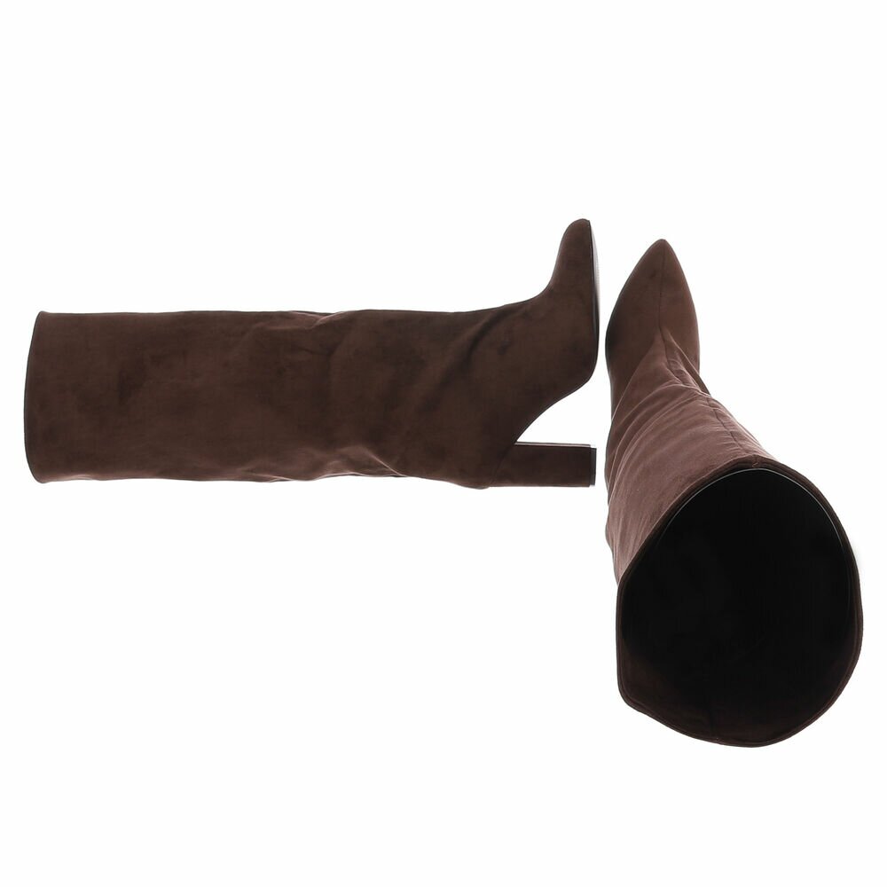 BOTTES HAUTES MARRON SUÉDINE PREMIUM – TALON HAUT CARRÉ & BOUT POINTU MISS OLFA