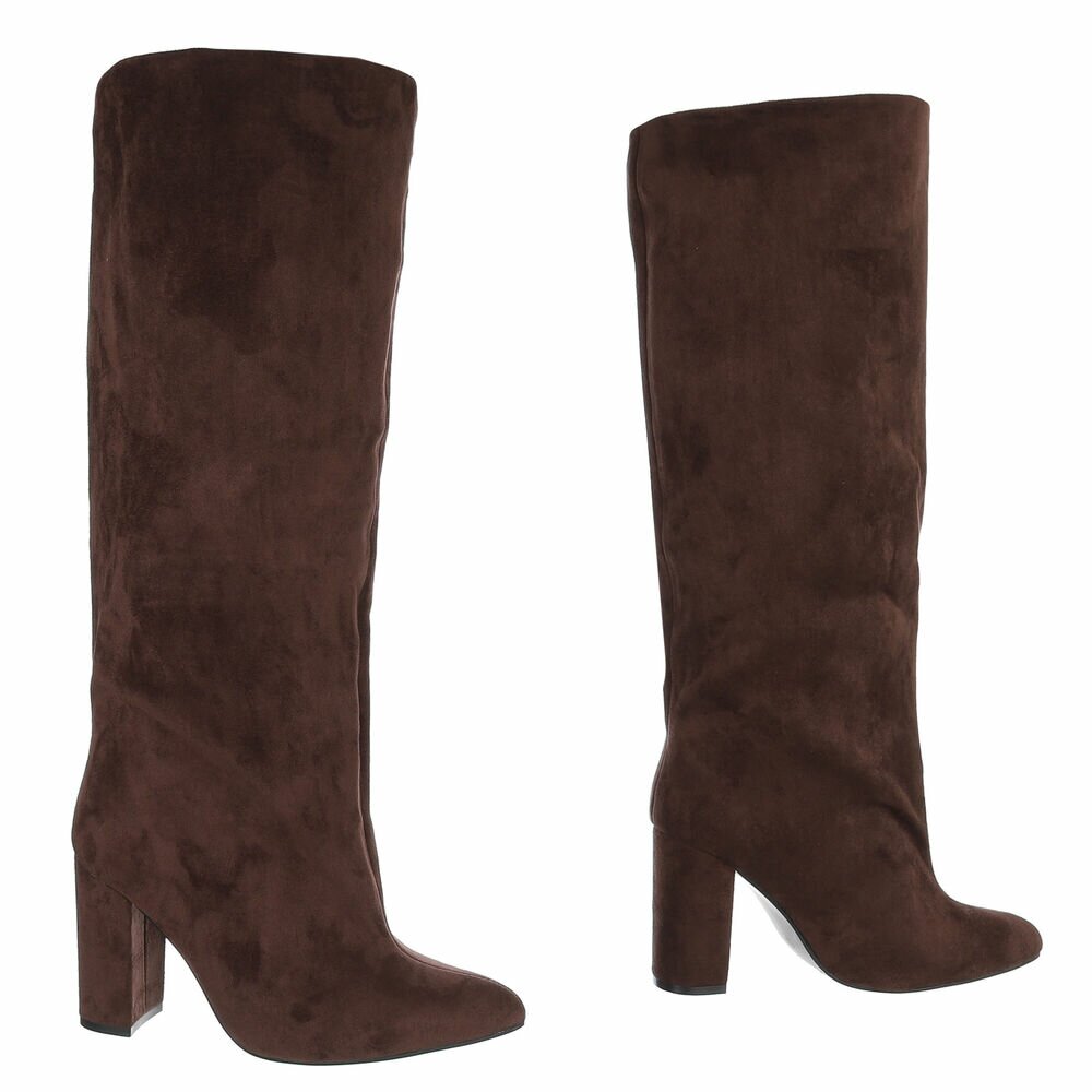 BOTTES HAUTES MARRON SUÉDINE PREMIUM – TALON HAUT CARRÉ & BOUT POINTU MISS OLFA