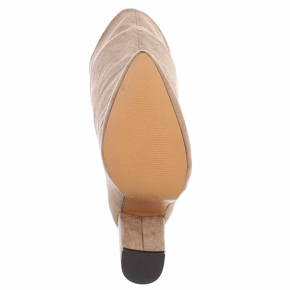 BOTTES HAUTES BEIGE SUÉDINE PREMIUM – TALON HAUT CARRÉ & BOUT POINTU MISS OLFA