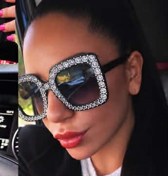 Lunettes de Soleil Carrées Oversize à strass - "Éclat Noir" - MissKCY
