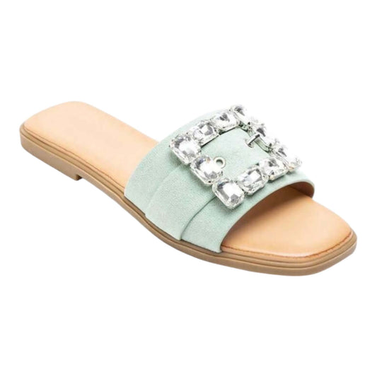 Mules plates ornées de strass – Élégance décontractée mint