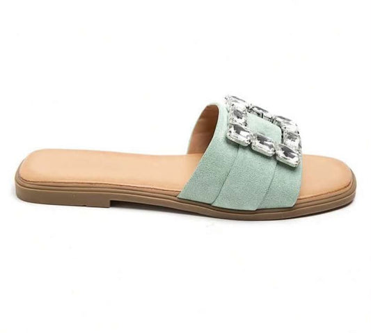 Mules plates ornées de strass – Élégance décontractée mint
