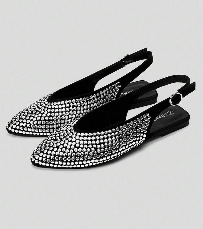 Mules ballerines noir à Détails cloutés argent