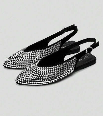 Mules ballerines noir à Détails cloutés argent