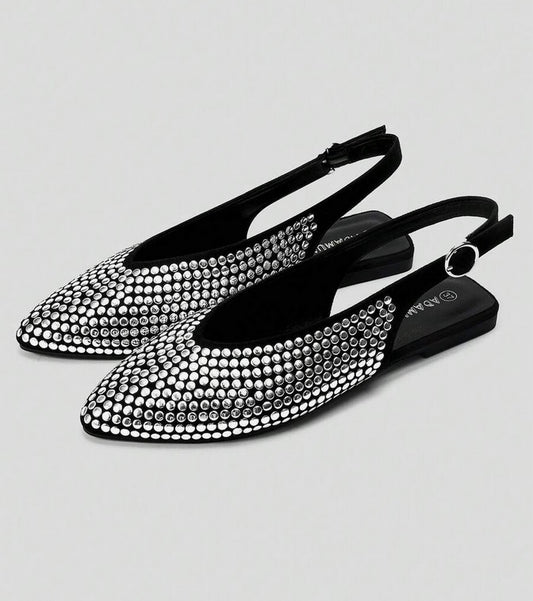 Mules ballerines noir à Détails cloutés argent