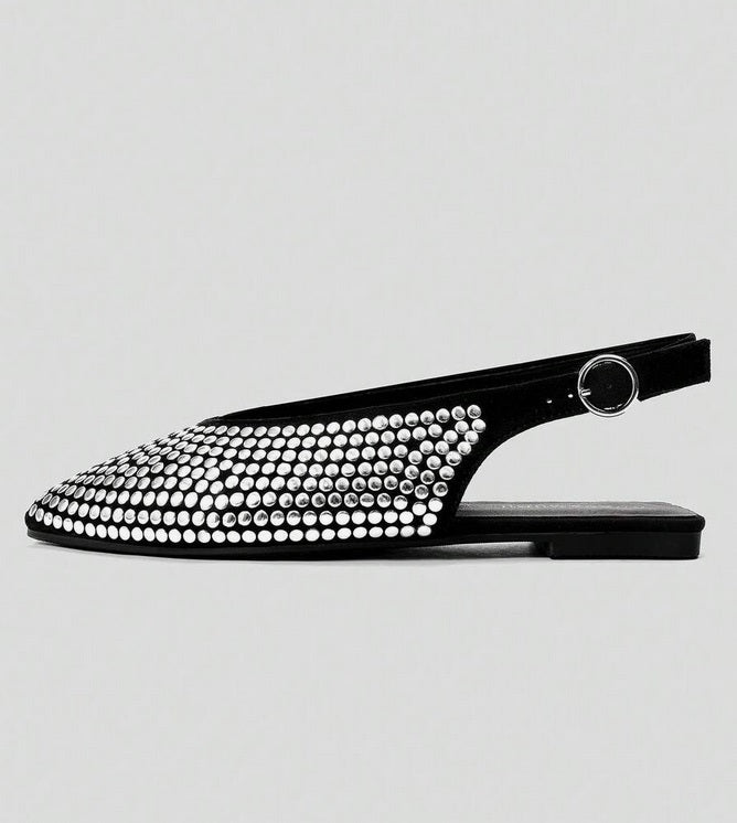 Mules ballerines noir à Détails cloutés argent