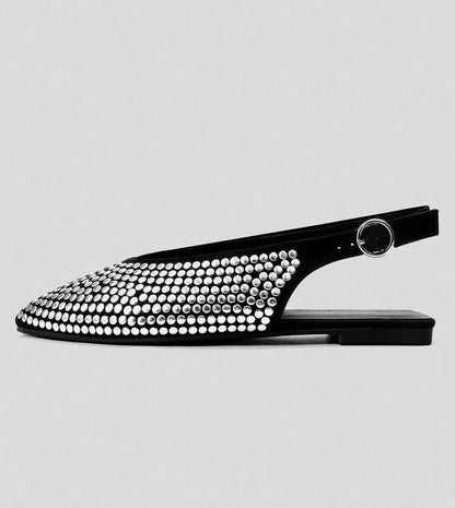 Mules ballerines noir à Détails cloutés argent