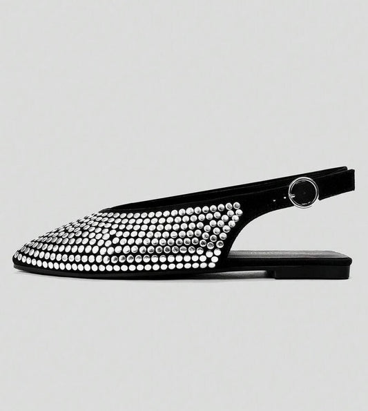 Mules ballerines noir à Détails cloutés argent