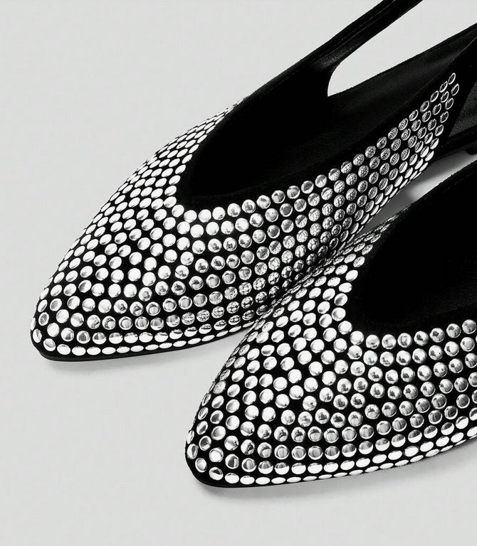 Mules ballerines noir à Détails cloutés argent