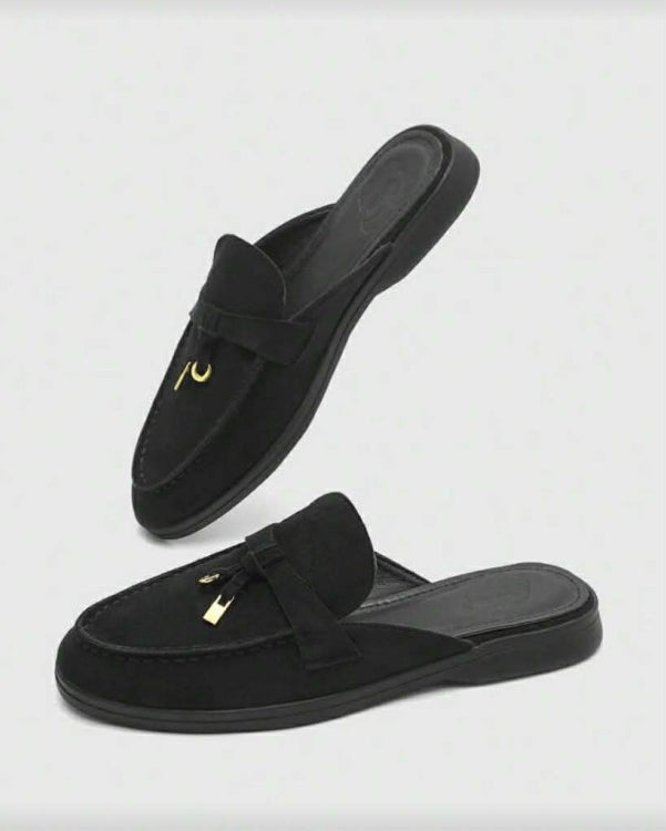 Mules en Suédine Noir "Élégance Signature" – Confort & Raffinement