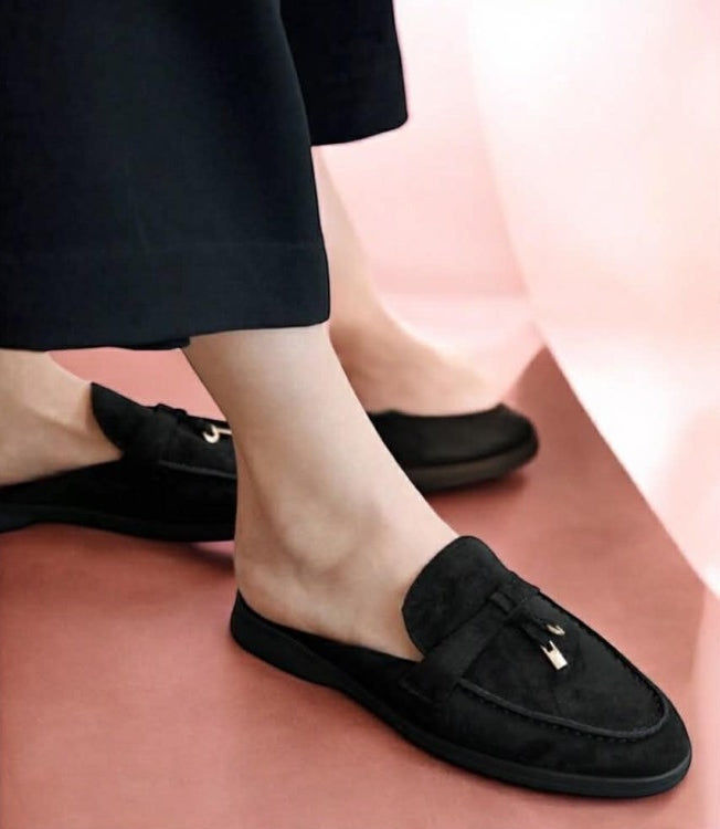 Mules en Suédine Noir "Élégance Signature" – Confort & Raffinement