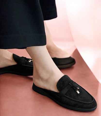 Mules en Suédine Noir "Élégance Signature" – Confort & Raffinement